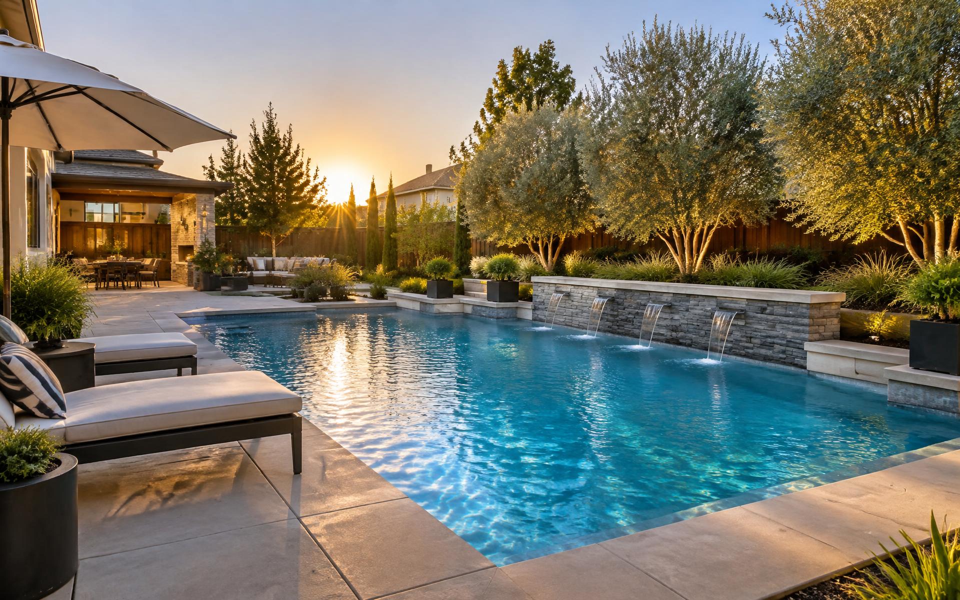 Sunlit Sacramento-area backyard swimming pool